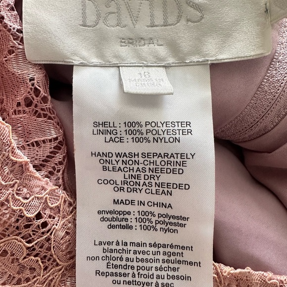 David's Bridal Rose Gold Metallic A Line Lace Overlay Sleeveless Dress Size 16 - Picture 8 of 9